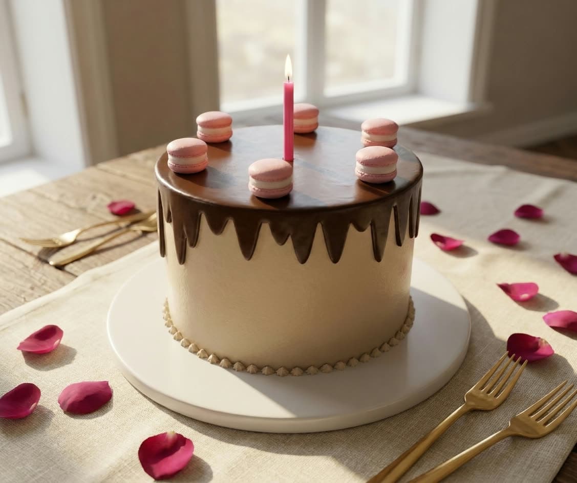 Chocolate drip cake, designed in Cake Studio and photographed by Beautify