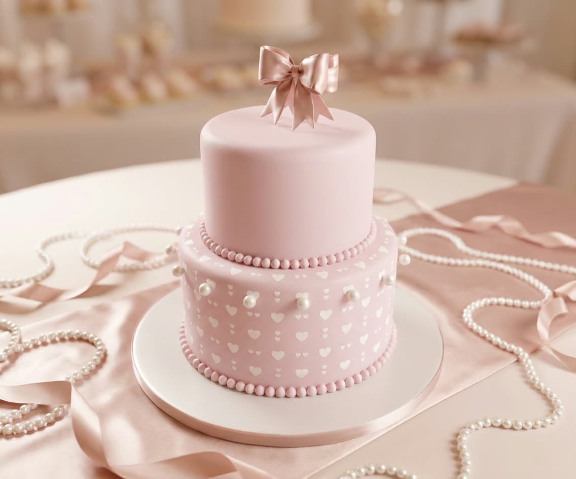 Coquette bow cake, designed in Cake Studio and photographed by Beautify