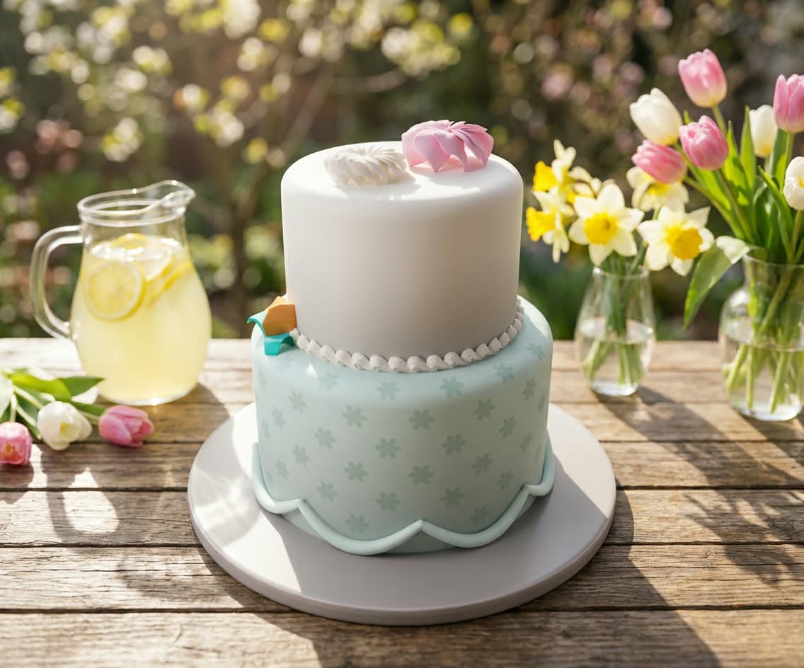 Spring garden cake, designed in Cake Studio and photographed by Beautify