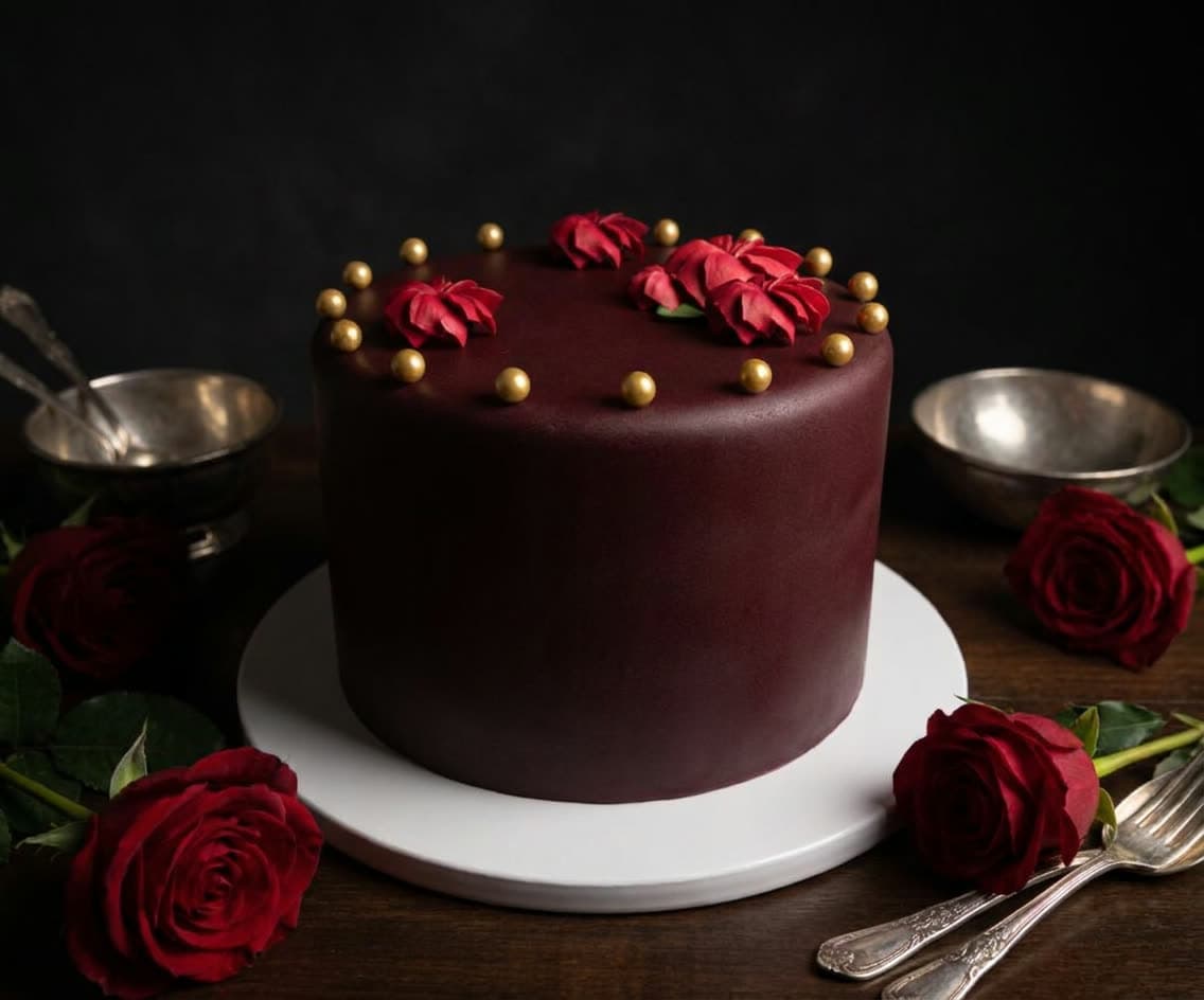 Rose noir cake, designed in Cake Studio and photographed by Beautify